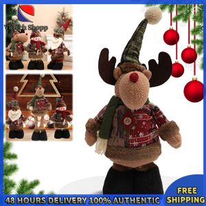 Telescopic Christmas Doll W/ Telescopic Legs for SNOWMAN Elk Doll Ornaments Christmas Standing Figures Doll for Home Restaurant Party Decorations
