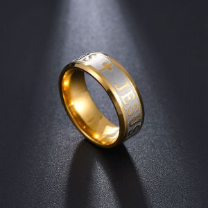 [A D]Stainless Steel Black Color Jesus Cross Letter Bible Prayer Finger Rings For Men 8mm Amulet Jewelry