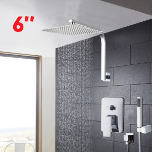 LDIES Torayvino Bathroom Shower Set LED Square Rainfall Shower Head Wall Mounted W/ Control Valve Hand Sprayer Chrome Polished Kit 4B2Z9