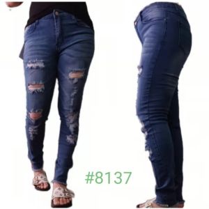 8137 HIgh Waist  Plus Size  Skinny Tattered  Jeans Ripped Pants Stretchable