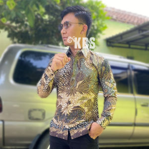KEMEJA BATIK LENGANPANJANG BERFURING SEKARTAJI BAHAN KATUN CABUT PRIMISIMA FLORIST KANTOR&KONDANGAN