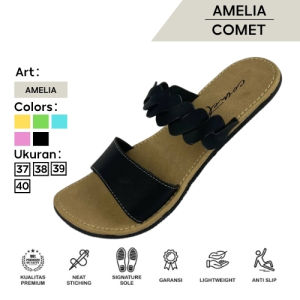 Sandal Wanita Amelia Comet Motif Ban 2 Kepang Anti Slip - Kulit PU Nyaman