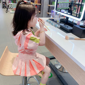 KYII Girls printed Hooded Short Sleeve Top skirt new A-line skirt fashionable Set kyii0088