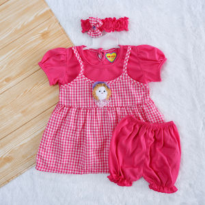 0-9 Bulan Stelan Baju Celana & Bando Anak Bayi Perempuan. Setelan Pakaian Dress Baby Cewek Lucu & Murah I LOVE MM