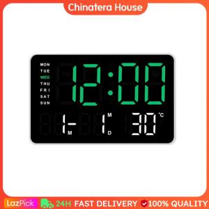 LED Digital Alarm Clock Boarderless Wall-mounted Clock Large Number Display Desk Alarm Clock Multifunctional for Bedroom