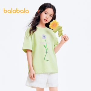 Balabala ChildrenS Clothing T Shirt ChildrenS Short Sleeved 2024 New Summer Cotton Girls Big Children Sweet Printed Top.
