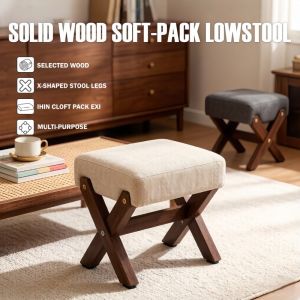 Solid Wood Shoe Stool Home Coffee Table Stool Fabric Light Luxury Low Stool