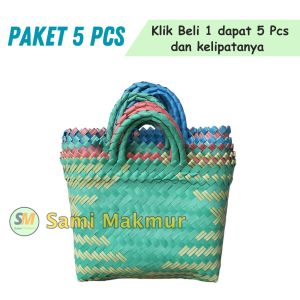 PAKET HEMAT 5 PCS Tas Anyaman Plastik LURIK KECIL (S) Belanja Parcel Bingkisan Muat Kotak Nasi