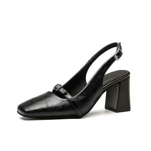 Womens French Square Toe Block Heel Casual Sandals 666