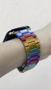 Colorful Band Compatible with Watch Band 42mm 41mm 40mm 38mm Women Men Ultra Thin Aluminum Metal Band Replacement Strap for Watch Series 11 10 9 8 7 6 5 4 3/ SE 3/2/1 Rainbow