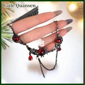 Caile สร้อยคอจี้คริสตัลสีแดง Goth HIPHOP สำหรับผู้หญิง chokers โซ่สีดำหยดน้ำพู่โซ่ห้อยคอสองชั้นของขวัญเครื่องประดับ