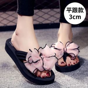 Fashionable New Bowknot Flip-Flops For Women Versatile Summer Beach Sandals For Seaside Vacations Wedge-Heeled Thick-Soled Sandals For Outdoor Wear