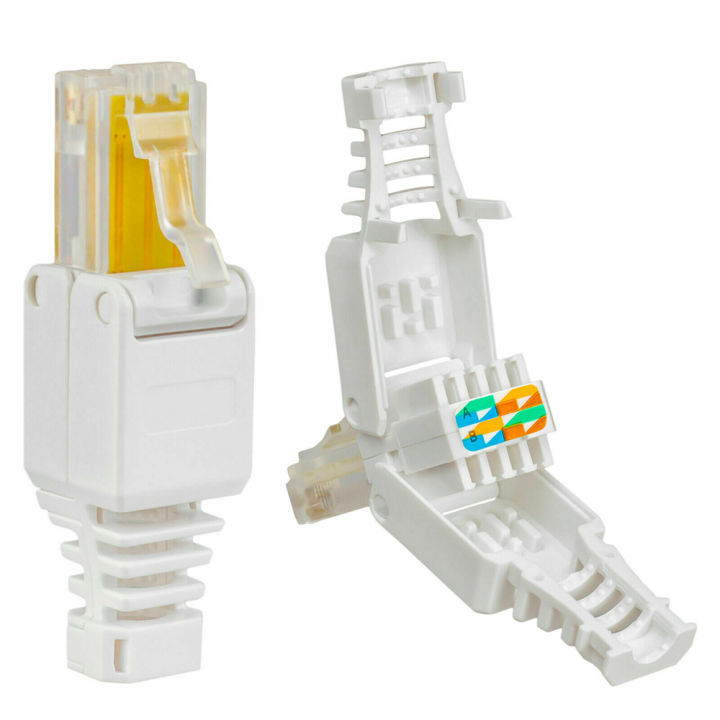 White RJ45 Tool-less Connector No Crimp Connectors CCTV Ethernet Cable ...