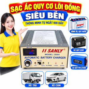 Máy Sạc Ắc Quy Thông Minh SANLY Lõi Đồng 12V-24V Có Chỉnh Dòng Sạc Tự Động Ngắt Khi Bình Đầy Cao Cấp