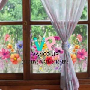 Double-Sided Colorful Floral Window Cling Reusable Static Wall Sticker Decal Home Window Decor for Living Room Bedroom Shop