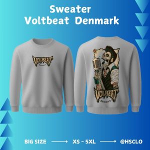 Sweater HSCLO Warna Abu Misty Musik Band Volbeat Denmark Bahan Fleece Jaket Lengan Panjang  Ukuran Jumbo Big Size XS S M L XL XXL 3XL 4XL 5XL