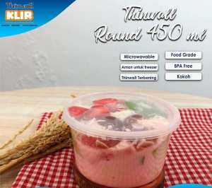 Thinwall ROUND 450ml + tutup / bowl tempat makan plastik bening KLIR - ANTI BOCOR - ANTI PECAH isi 25pcs
