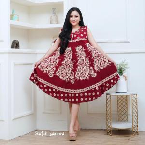 Daster Yukensi Emilia Motif Printing Batik sakura Pekalongan Baju Dress Piyama Rayon Wanita Dewasa Abg Kekinian Bumil Remaja Busui