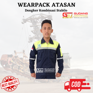 Wearpack Atasan Kemeja Proyek Warna Dongker Stabillo Resleting Lengan Panjang