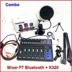 Combo Livestream-Thu âm Mixer F7 có Bluetooth và Mic thu âm 48V Chính hãng K320tặng đủ Phụ Kiện