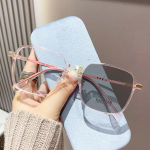 -50/-75/-125/-175/-225/-275 ~ -600 Photochromic Myopia Glasses Women Men Anti Blue Light Nearsighted Glasses Women Pink Blue Large Frame Color Change Computer Glasses With Grade