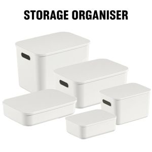 PRETTY MJ Plastic Stackable Storage Box With Lid Cover Convenient Table Organizer Case  Solid Home Container For Home Bedroom