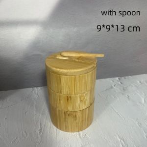 COOLSOOL ic Swivel Lid Bamboo Seasoning Storage Box Rotatable with Spoon Pepper Sugar Spice Holder Round Container Salt Keeper Cooking Tool