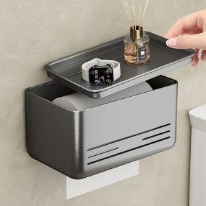 CHLOCH Punch-Free Tissue Holder Aluminum Wall Mounted Mobile Phone Storage Rack High Quality Multifunctional Roll Paper Rack Bathroom