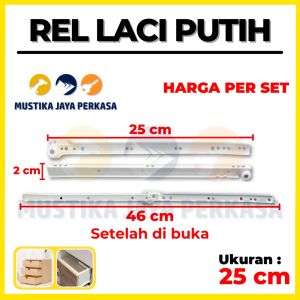 Rel Laci Besi Putih Rel Laci Roda Vendoro Ukuran 25 CM 30 CM 35 CM 40 CM 45 CM 50 CM