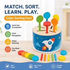 Wooden Sorting Puzzle Color Matching Bucket Shape Montessori Learning Toy Fine Motor Preschool Gift