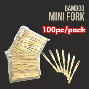 100pcs/pack Disposable  Wood Bamboo Mini Fork 9cm Siomai Takoyaki Cocktail Fruitpick Pica-pica Fishball