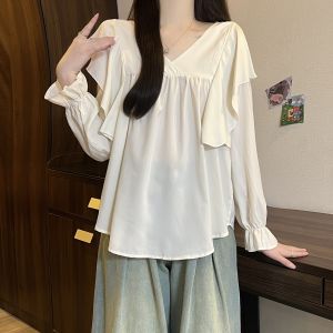 เสื้อเบลาส์ลำลองรอยจีบขนาดใหญ่พิเศษวินเทจเกาหลีแขนพอง