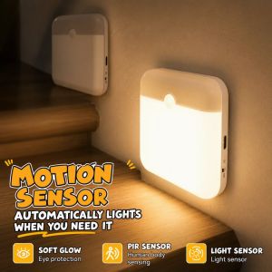 Yummy.miya Motion Sensor Night Light Type C Usb Rechargeable Led Square Lamp Magnetic For Wardrobe Hallway
