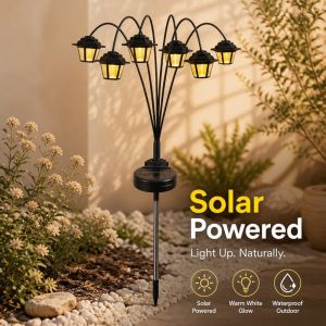 Solar Stake Lights 6 Head Warm Led Waterproof Outdoor Garden Pathway Yard Landscape Lamp
