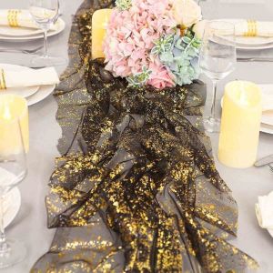 LETIGO Sheer Table Runner Soft Metallic Foil Sheer Chiffon Table Runner Decorative Sequin Glitter Table Runner Wedding Decor
