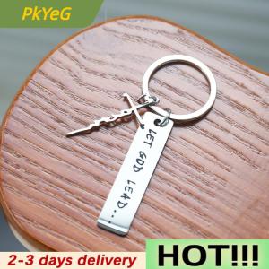 PkYeG Let God Lead···Faith Cross Stainless Steel Keychain Religious Key Chain Ring Purse Bag Backpack Charm Daily Gift