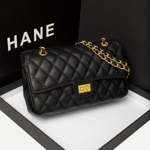 Caviar-colored small-style fashion bag CF Crossbody bag with diamond pattern and chain medium-sized genuine leather double-flap bag with a high-end feel