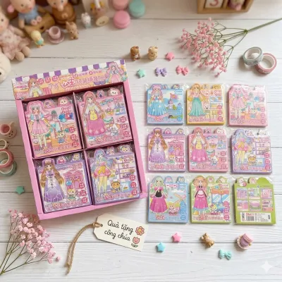 SÉT 4 XẤP STICKER BÓC DÁN THAY TRANG PHỤC BÚP BÊ / BÚP BÊ THAY QUẦN ÁO / THAY ĐỒ CÔNG CHÚA SẴN HCM