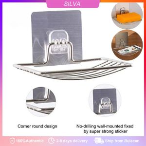 2PCS Wall Mounted Stainless Steel Soap Sponge Holder Soap Dish Holder Bathroom Storage Soap Rack