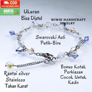 Gelang swarovski/Gelang Swaroski Original Kristal Putih Sapphire Biru Stainless Tahan Karat Kado Hadiah Terbaru
