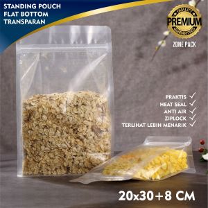 [50pcs] 20 x 30 cm Standing Pouch Flat Bottom Bening I Kemasan Kopi Snack Transparan I Kemasan Ziplock Clear