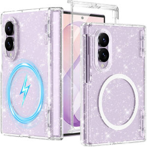 Glitter Clear for Samsung Galaxy Z Fold 8 CaseZ Fold 8 Ultra CaseBuilt in Screen Protector[Compatible with MagSafe] Hard PC Slim Shockproof Full Body Drop Protective Case