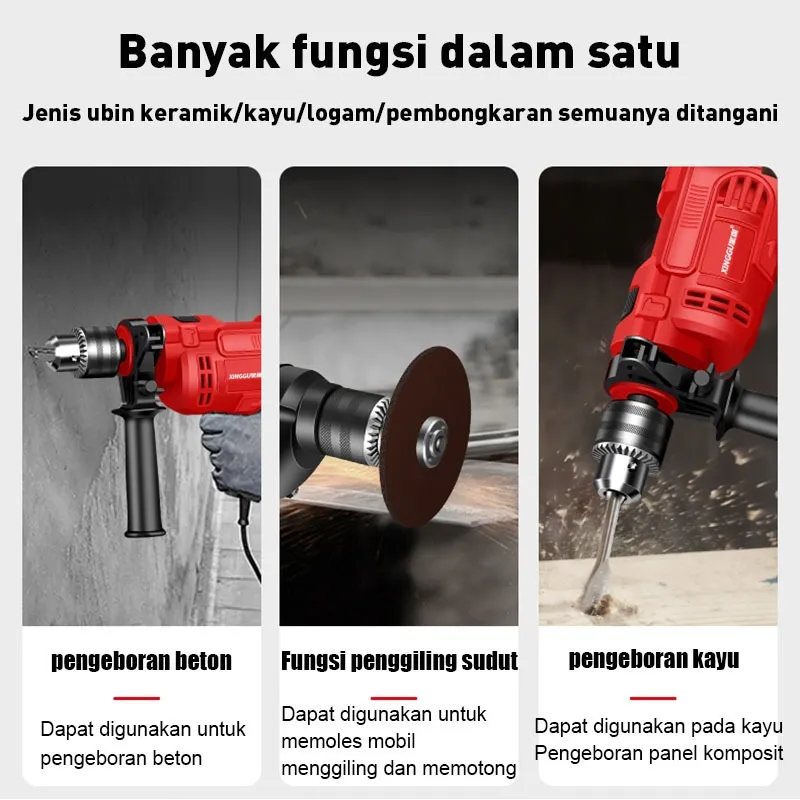 REAIM Angle Grinder and Impact Drill Set Mesin Bor 10mm Dan 500W