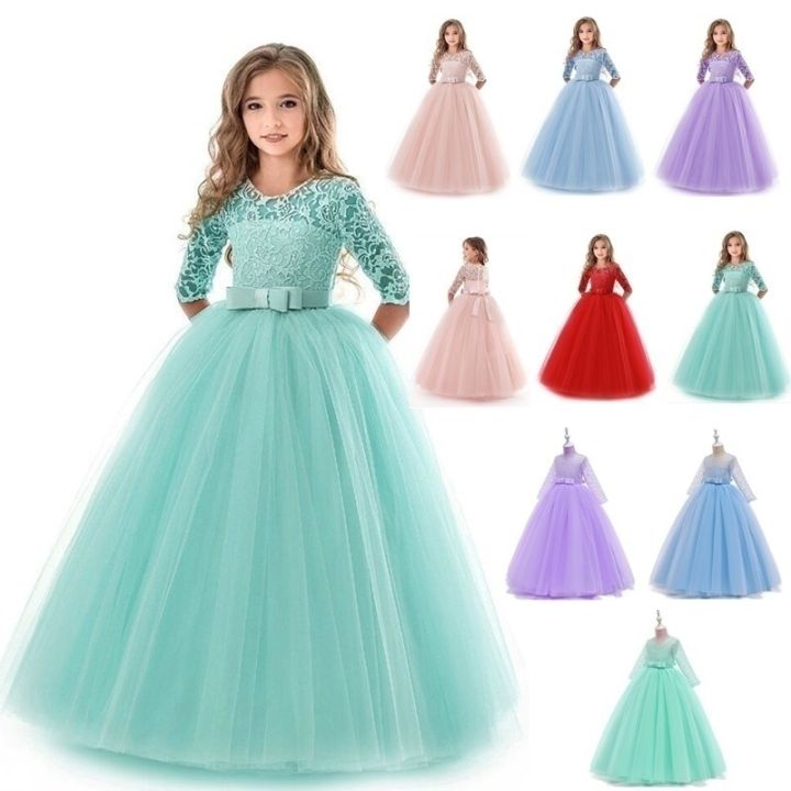 New lace vintage princess dress embroidery long ball gown flower girl kids dresses girls teen clothes 5 14 Years Lazada Singapore