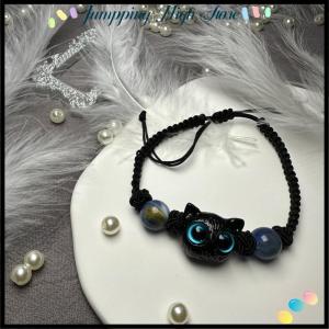 【Jumpping】 สร้อยข้อมือลูกปัดรูปแมวสีดำน่ารักสำหรับผู้หญิงผู้ชายสร้อยข้อมือลูกปัดสีขาวสีดำลายการ์ตูนสัตว์คู่สร้อยข้อมืออินเทรนด์ของขวัญคู่รัก