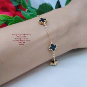 Gelang Clover Titanium Premium Wanita Perhiasan Aksesoris Lapis Emas Terlaris Termurah Anti Karat Anti Luntur G24-1A