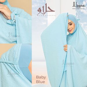Telekung Aleena HALWALEENA in Baby Blue + Free Box + Scrunchies