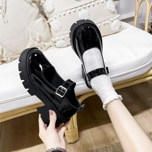 korean fashion high quality thick bottom black leather shoes for studernt classic retro wild mary janes shoes