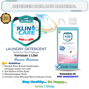 Detergen Cair KLINO CARE 1 Liter Deterjen Laundry Detergent Daily Fresh Anti Bakteri Ramah Lingkungan Bebas Phosphate Izin Kemenkes RI