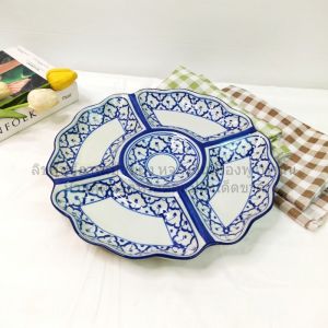 ถาดออเดิร์ฟ 5 หลุม ลายสับปะรด size 10.5นิ้ว 12นิ้ว จานหลุม จานออเดิร์ฟ จานเซรามิค จานหลุมสวยๆ